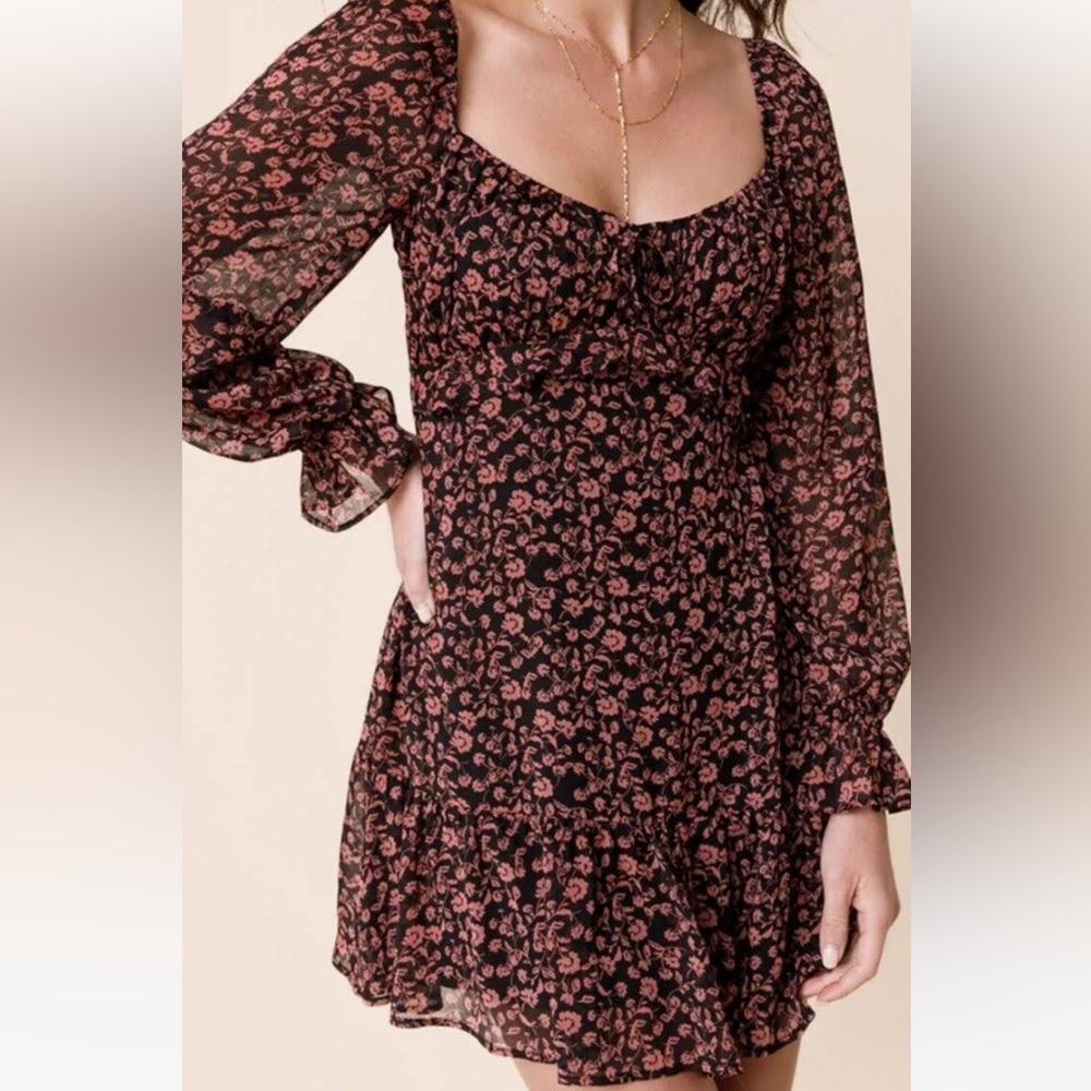 Francesca’s Dress Mi Ami Floral Sweetheart Mini Milkmaid Sz L - Picture 2 of 12